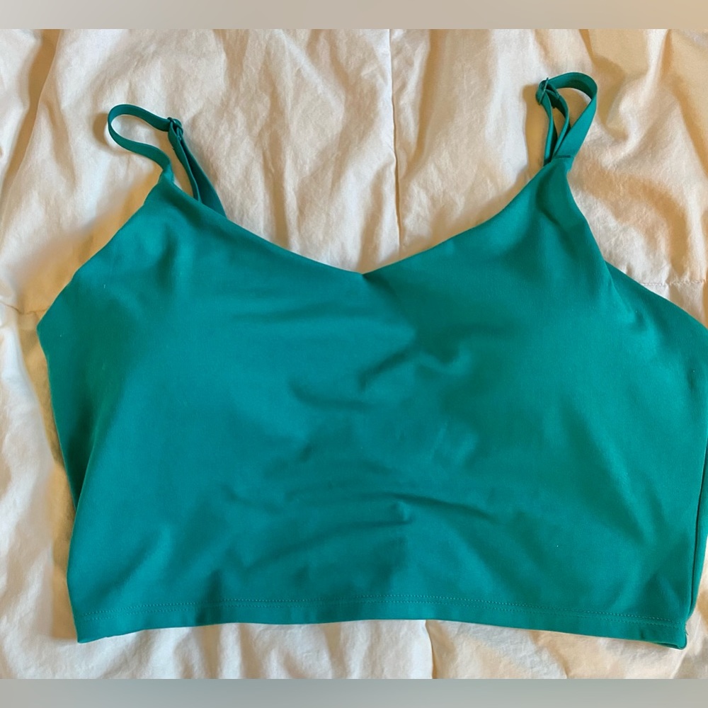 Athleta crop bra top, teal green, size Large.
